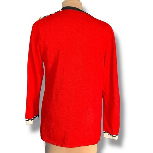 Vintage Red Double-Breasted Knit Cardigan Braided Trim Exaggerated Collar Plus - Picture 7 of 11